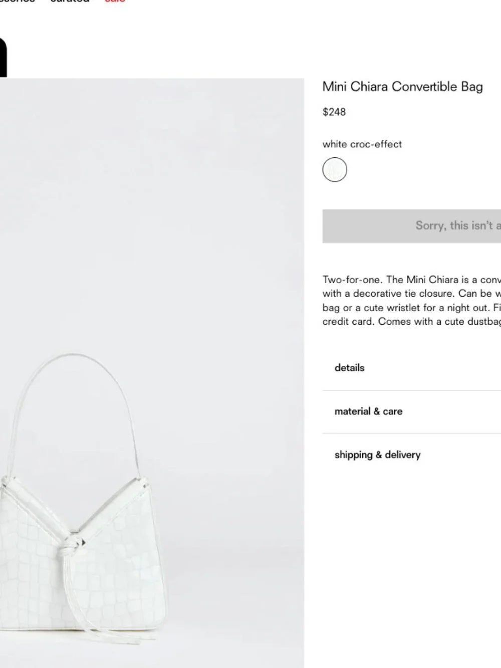 Reformation Mini Chiara Convertible Bag White Croc-Effect